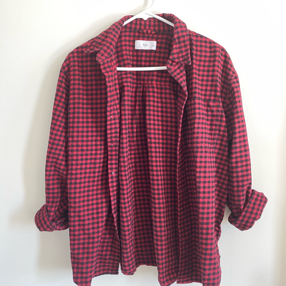 Aritzia TNA red plaid flannel button down shirt
